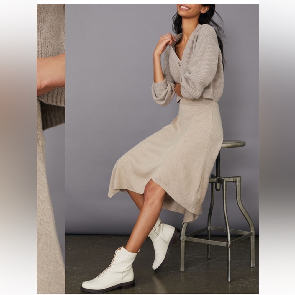 $148 Anthropologie Dolan Blanche Sweater MIDI asymmetrical skirt beige size XS